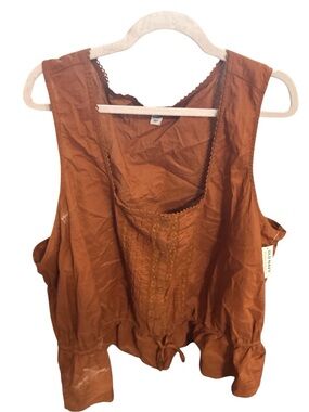 NWT Old Navy Rust Lace-Trim Sleeveless Tie-Front Tank buttons embroidered 3x
